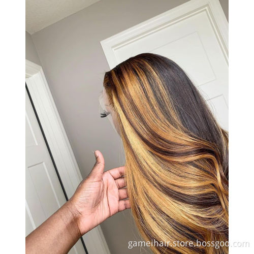 Wholesale high quality Highlight Lace Front Wig #4/30 Brown  Color Lace Wig Body Wave brazilian Raw Hair Human Hair Wigs